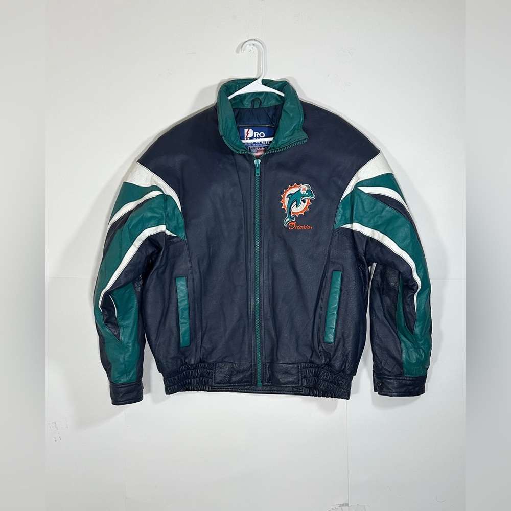 Vintage Pro Player Miami Dolphins Leather Jacket Men's Size Large Football 90s